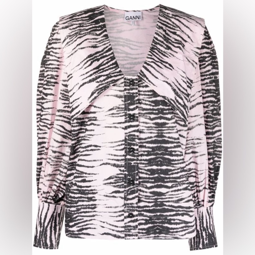 Ganni Size Small stripe print V-neck shirt (Brand New!)